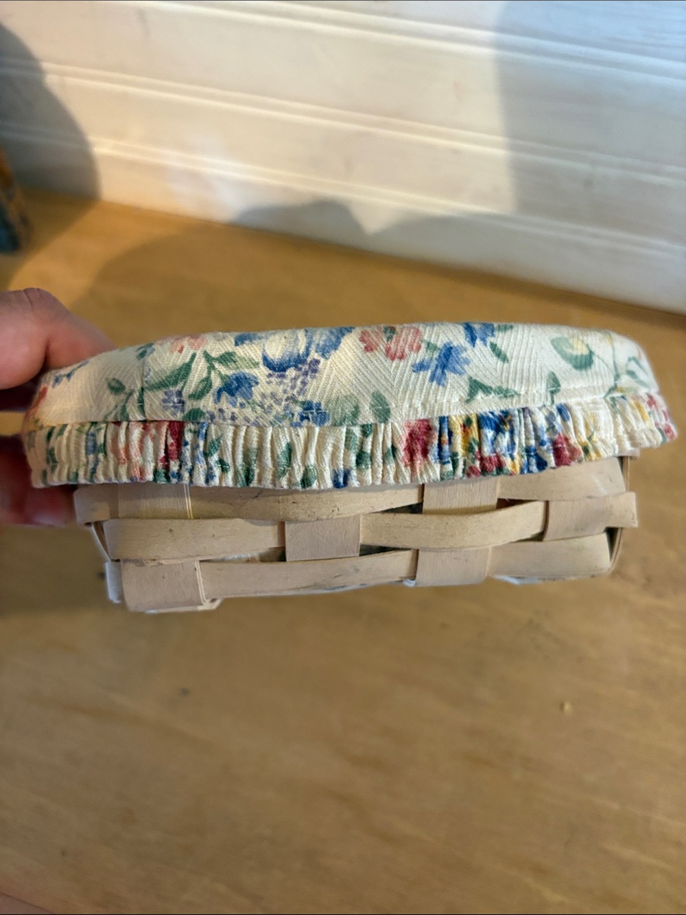 Longaberger Floral Fabric-Covered Woven Trinket Basket in Cream and Multicolor